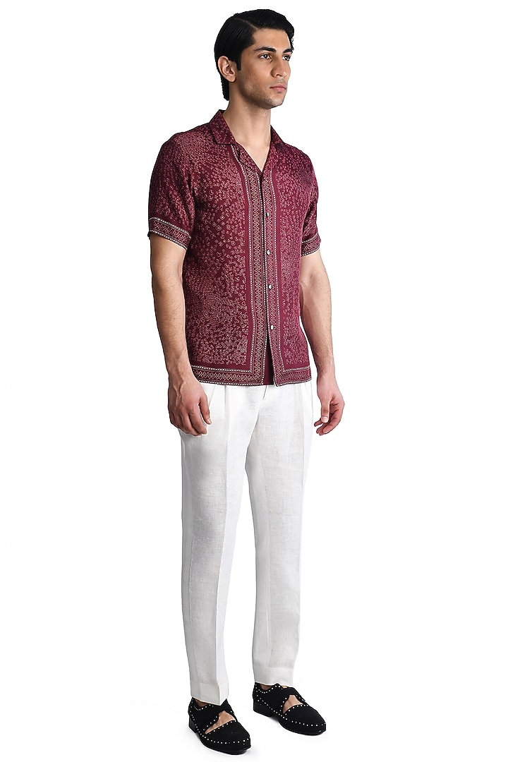 Maroon Viscose Digital Printed Wedding Shirt by Rohit Gandhi & Rahul Khanna Men at Pernia's Pop Up Shop