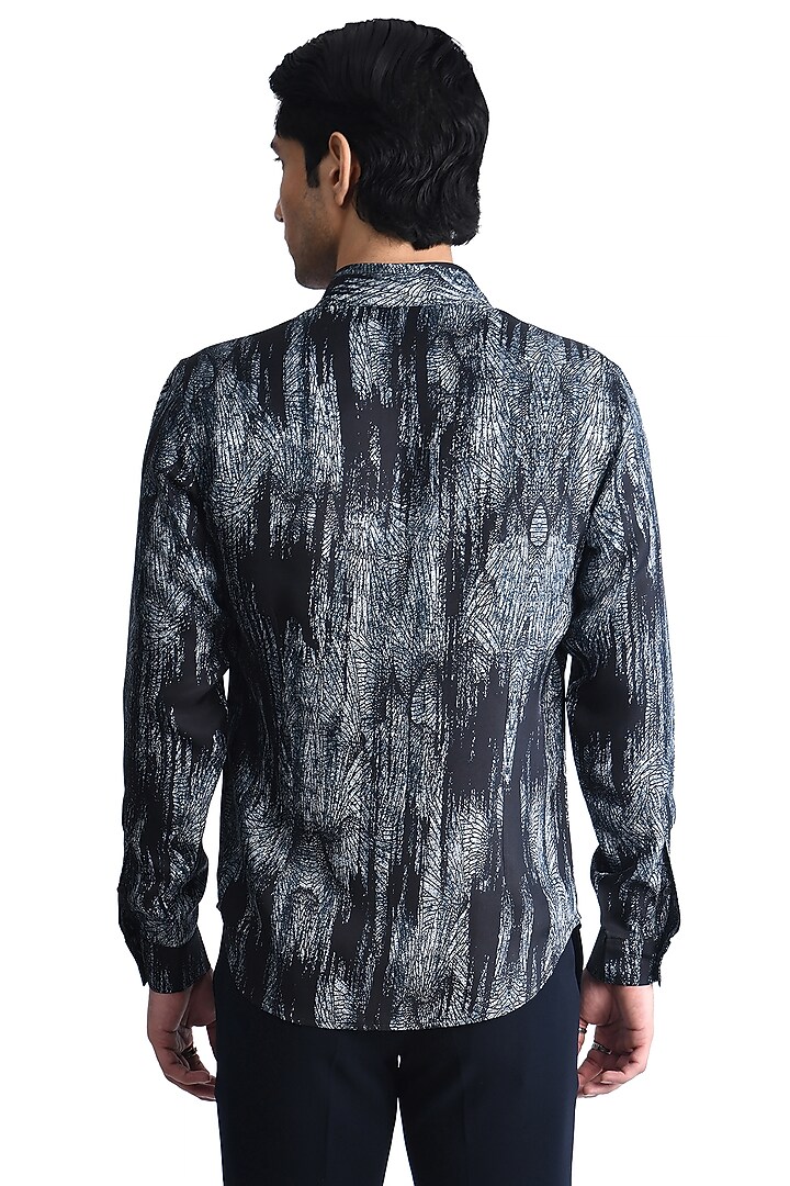 Black & White Silk Printed Wedding Shirt by Rohit Gandhi & Rahul Khanna Men at Pernia's Pop Up Shop