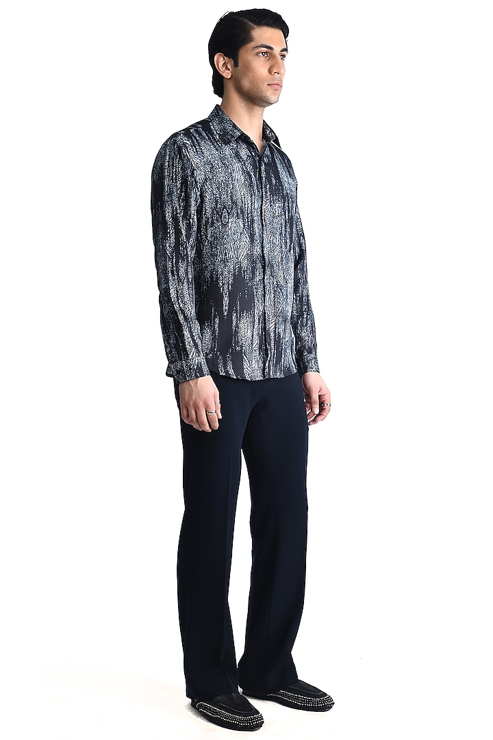 Black & White Silk Printed Wedding Shirt by Rohit Gandhi & Rahul Khanna Men at Pernia's Pop Up Shop