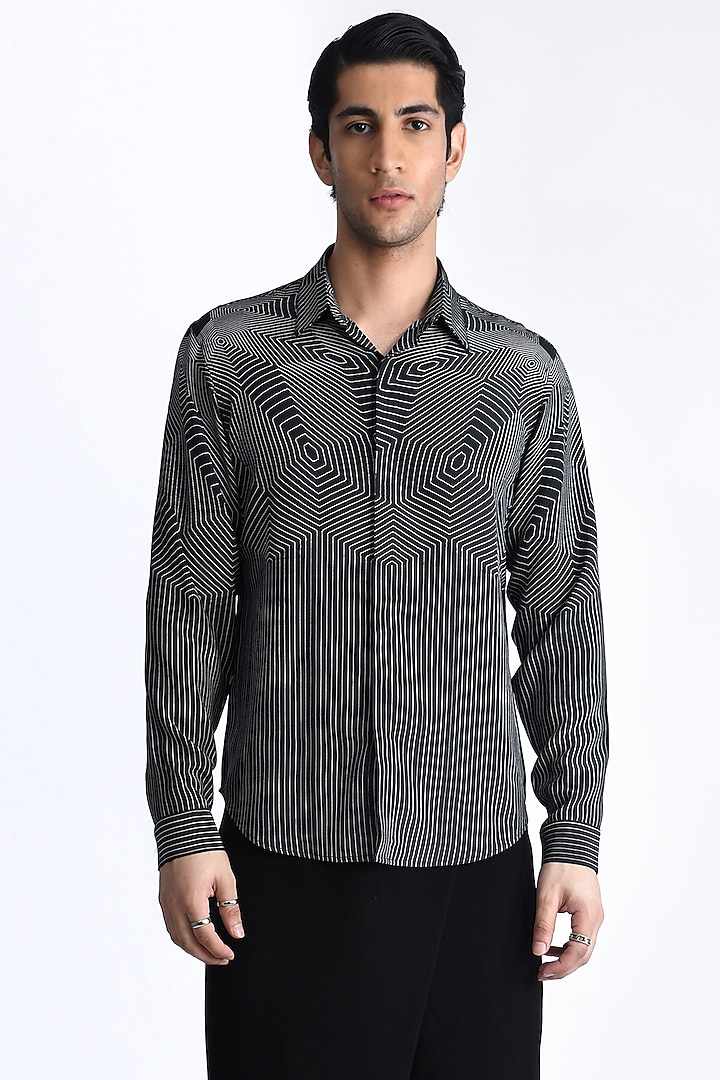 Black Silk Printed Shirt by Rohit Gandhi & Rahul Khanna Men