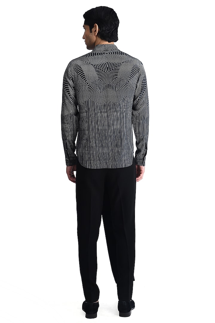 Black Silk Printed Wedding Shirt by Rohit Gandhi & Rahul Khanna Men at Pernia's Pop Up Shop