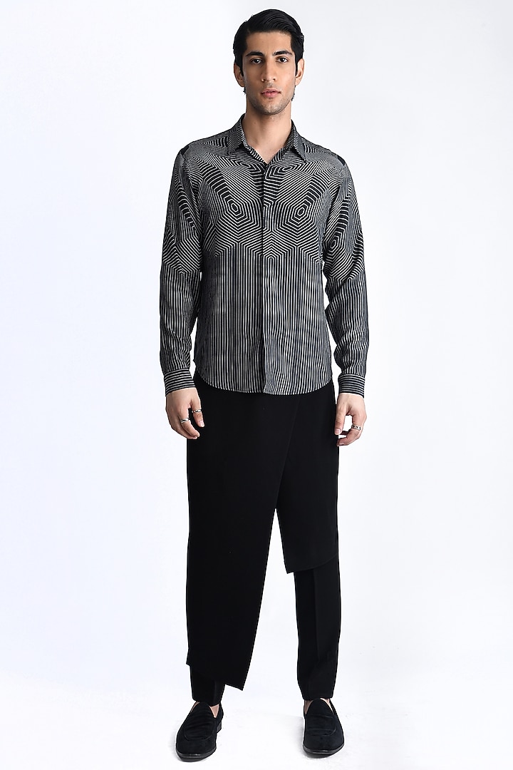 Black Silk Printed Wedding Shirt by Rohit Gandhi & Rahul Khanna Men at Pernia's Pop Up Shop
