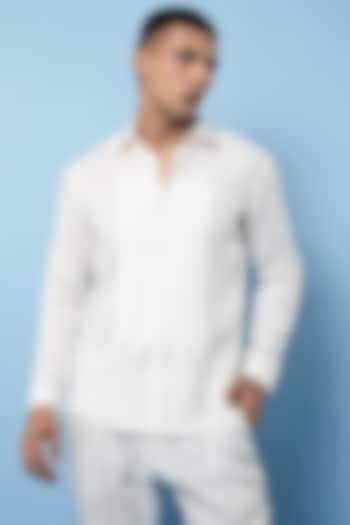 White Linen Wedding Shirt by Rohit Gandhi & Rahul Khanna Men at Pernia's Pop Up Shop