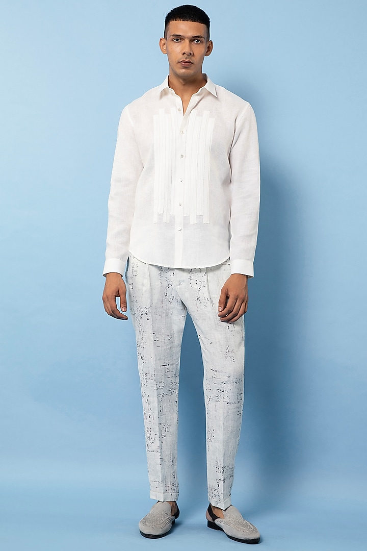 White Linen Wedding Shirt by Rohit Gandhi & Rahul Khanna Men at Pernia's Pop Up Shop