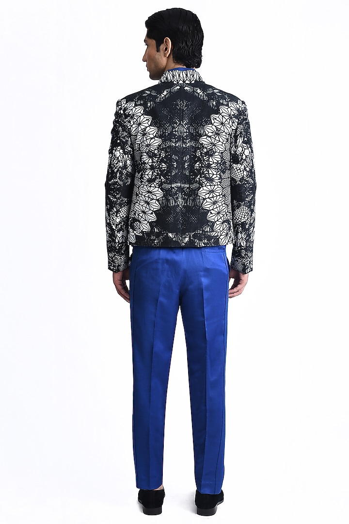 Black & Electric Blue Silk Crepe Printed Wedding Shirt by Rohit Gandhi & Rahul Khanna Men at Pernia's Pop Up Shop