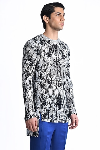 Black & White Georgette Printed Resort Shirt by Rohit Gandhi & Rahul Khanna Men