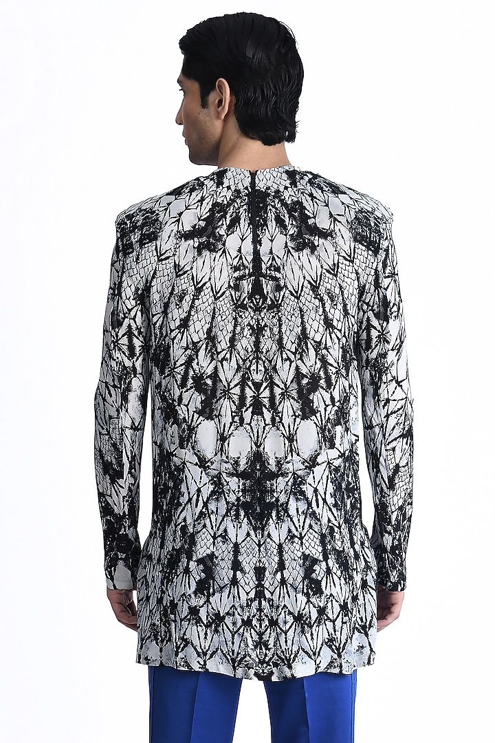 Black & White Georgette Printed Resort Wedding Shirt by Rohit Gandhi & Rahul Khanna Men at Pernia's Pop Up Shop