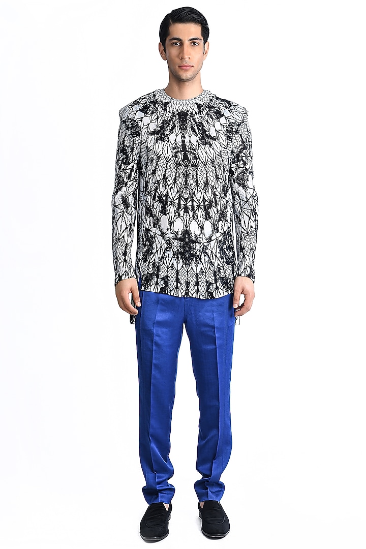Black & White Georgette Printed Resort Wedding Shirt by Rohit Gandhi & Rahul Khanna Men at Pernia's Pop Up Shop