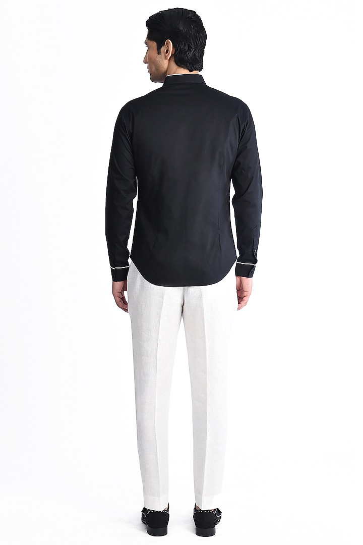 Black Cotton Embroidered Wedding Shirt by Rohit Gandhi & Rahul Khanna Men at Pernia's Pop Up Shop
