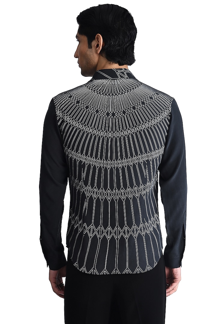 Black & White Silk Crepe Printed Wedding Shirt by Rohit Gandhi & Rahul Khanna Men at Pernia's Pop Up Shop