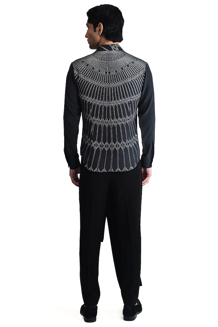 Black & White Silk Crepe Printed Wedding Shirt by Rohit Gandhi & Rahul Khanna Men at Pernia's Pop Up Shop