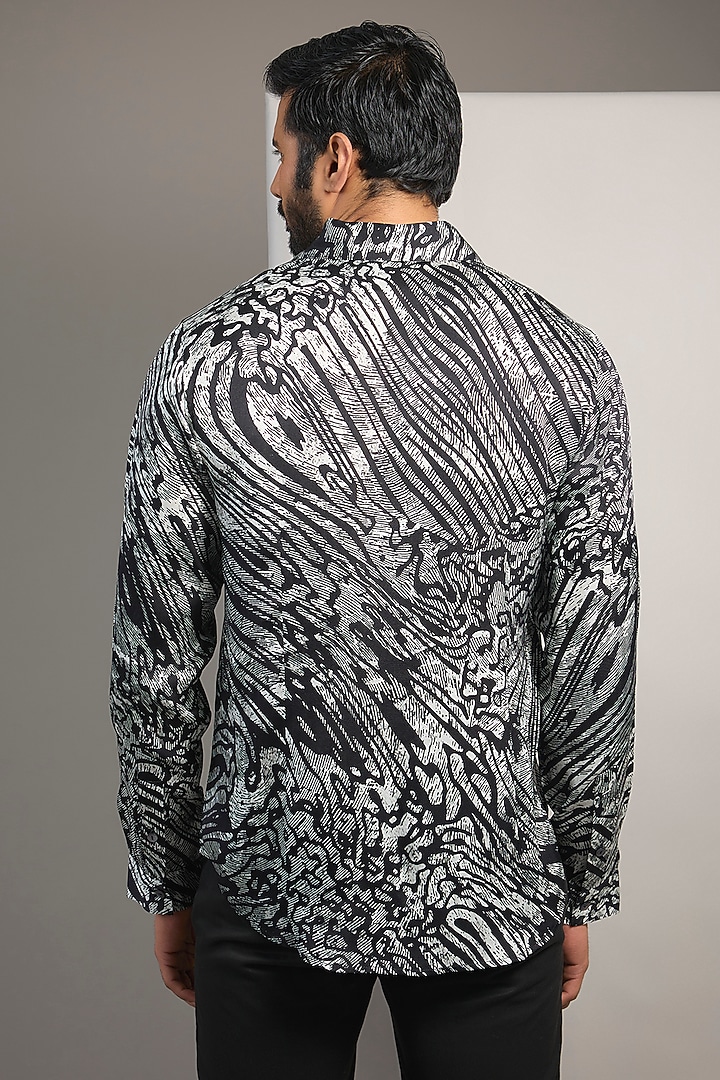 Black Cotton Abstract Printed Wedding Shirt by Rohit Gandhi & Rahul Khanna Men at Pernia's Pop Up Shop
