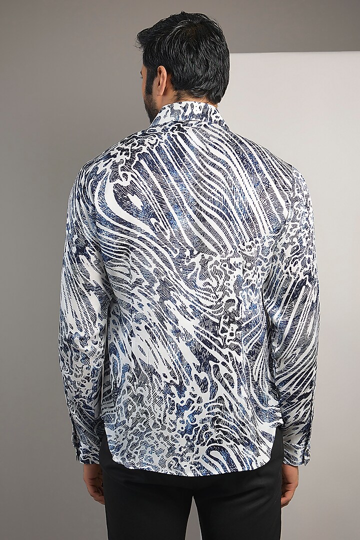 Navy Cotton Abstract Printed Wedding Shirt by Rohit Gandhi & Rahul Khanna Men at Pernia's Pop Up Shop