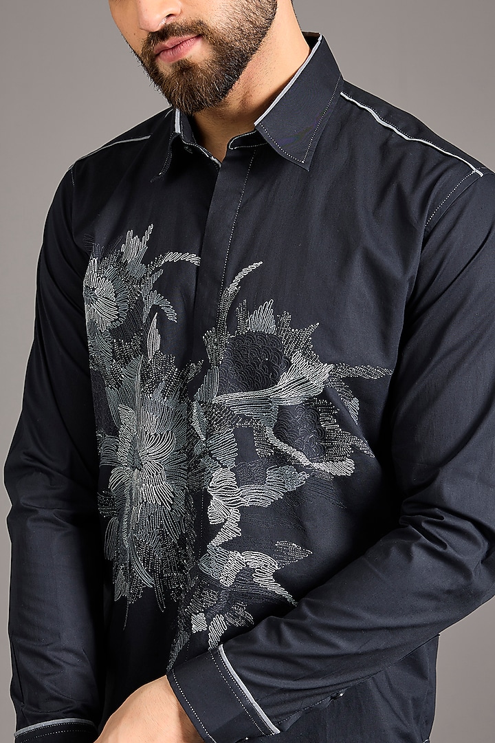 Black & White Cotton Printed Wedding Shirt by Rohit Gandhi & Rahul Khanna Men at Pernia's Pop Up Shop