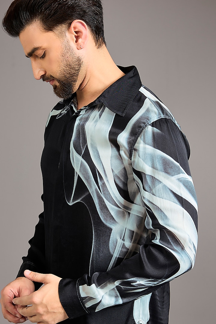 Black Cotton Printed Wedding Shirt by Rohit Gandhi & Rahul Khanna Men at Pernia's Pop Up Shop