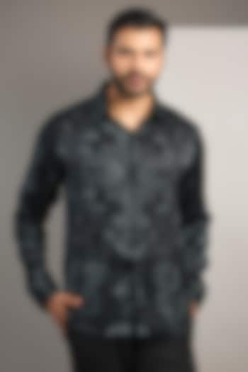 Black Silk Printed Shirt by Rohit Gandhi & Rahul Khanna Men