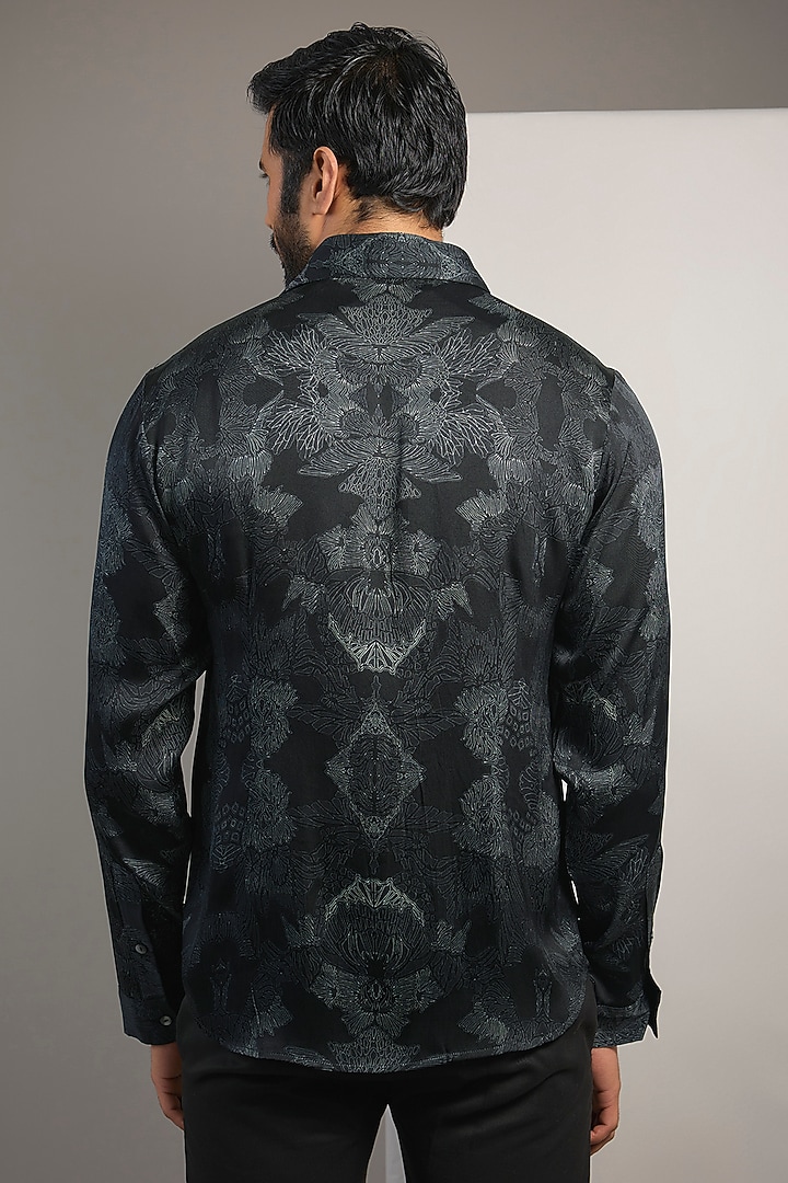 Black Silk Printed Wedding Shirt by Rohit Gandhi & Rahul Khanna Men at Pernia's Pop Up Shop