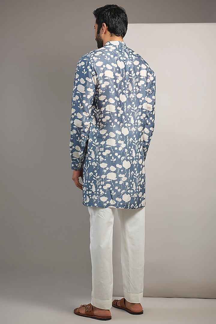 Navy Viscose Blend Printed Short Kurta by Rohit Gandhi & Rahul Khanna Men at Pernia's Pop Up Shop