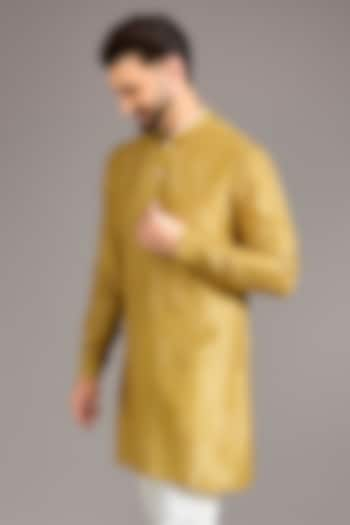 Mustard Gusseted Cotton Printed Kurta by Rohit Gandhi & Rahul Khanna Men