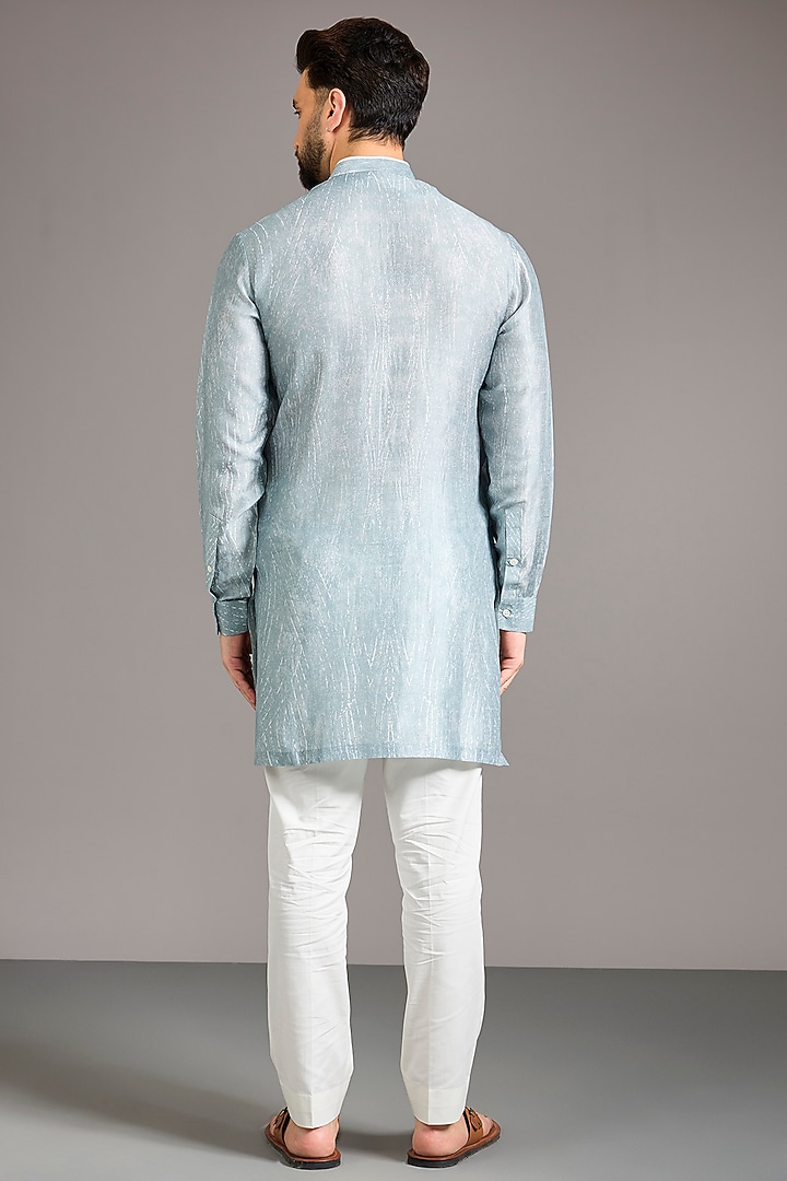 Cloudy Blue Gusseted Cotton Printed Kurta by Rohit Gandhi & Rahul Khanna Men at Pernia's Pop Up Shop