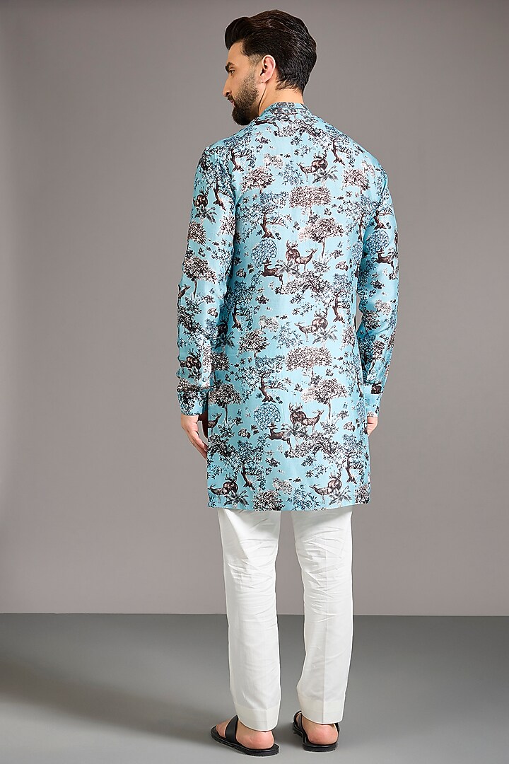 Grey Gusseted Cotton Printed Kurta by Rohit Gandhi & Rahul Khanna Men at Pernia's Pop Up Shop