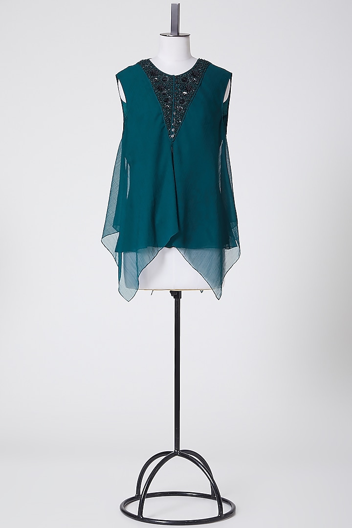 Forest Green Embroidered Top by Rohit Gandhi & Rahul Khanna