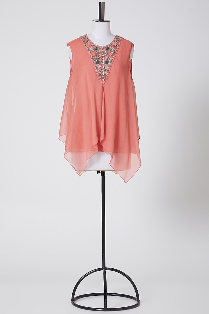 Coral Embroidered Top by Rohit Gandhi & Rahul Khanna