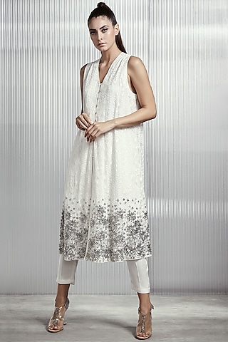 White Embellished Mesh Jacket by Rohit Gandhi & Rahul Khanna