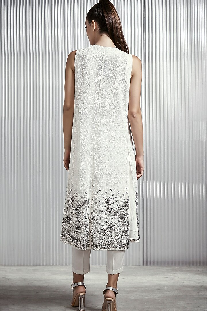 White Embellished Mesh Jacket by Rohit Gandhi & Rahul Khanna at Pernia's Pop Up Shop