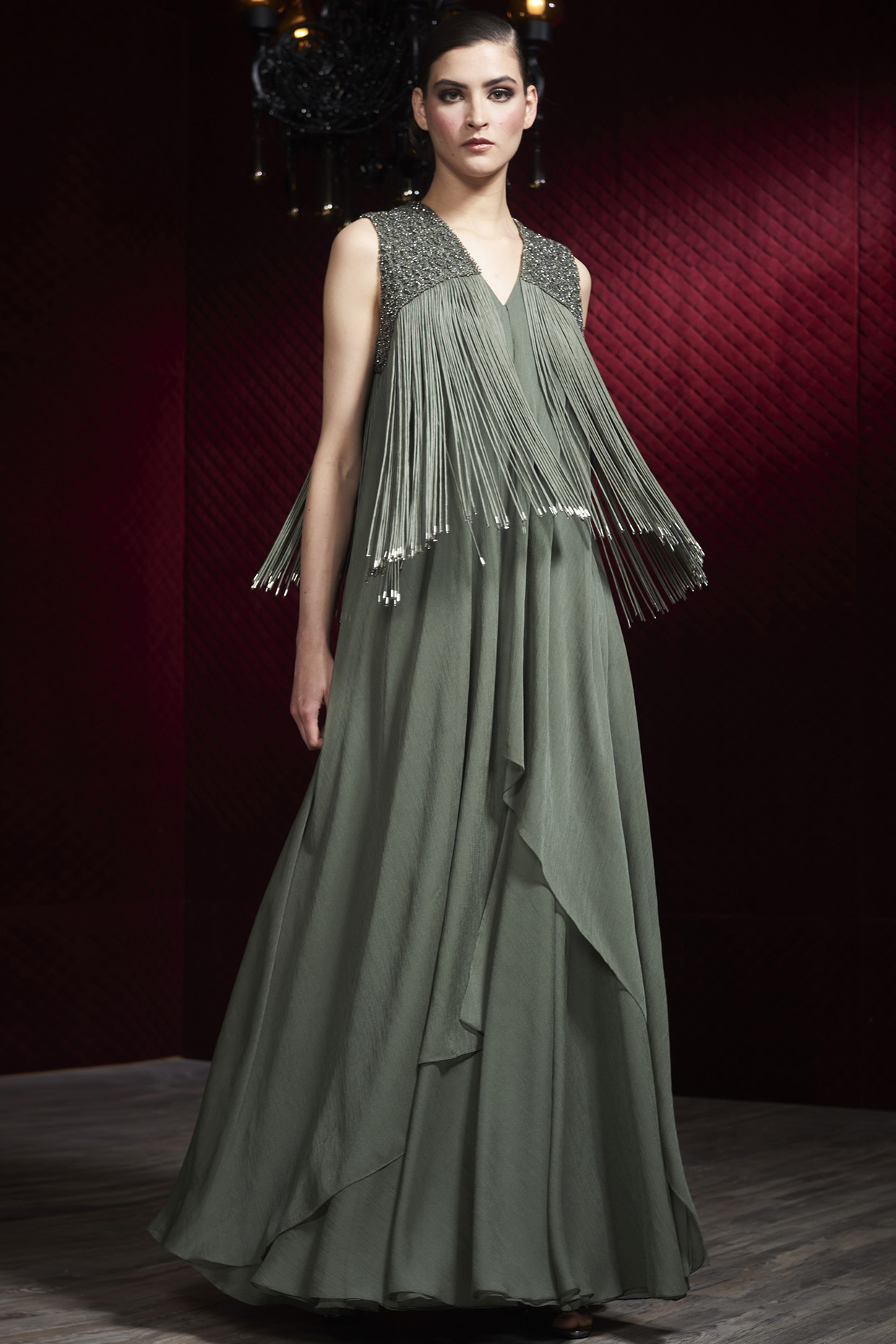 Oat Tree Green Embellished Gown by Rohit Gandhi & Rahul Khanna at Pernia's Pop Up Shop