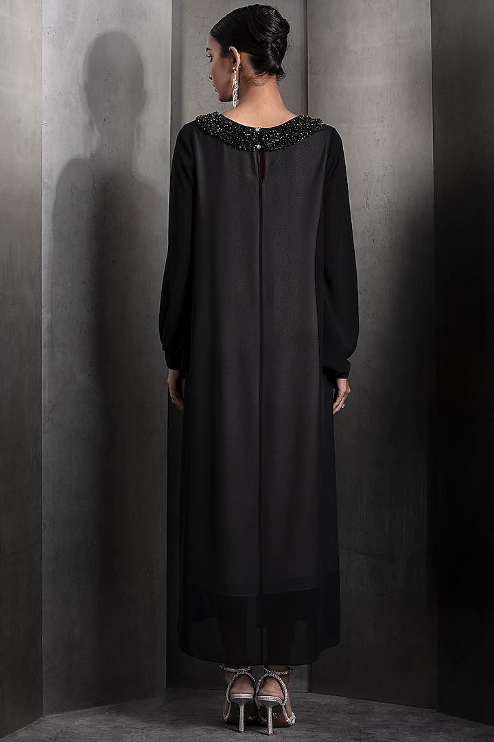 Black Poly Georgette Sequins & Bead Embellished Flared Kurta by Rohit Gandhi & Rahul Khanna at Pernia's Pop Up Shop