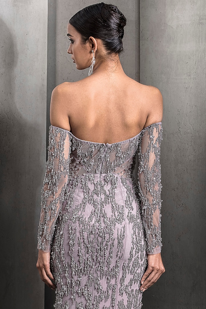 Rose Steel Tulle Hand Embellished Mermaid Bridal Gown by Rohit Gandhi & Rahul Khanna at Pernia's Pop Up Shop