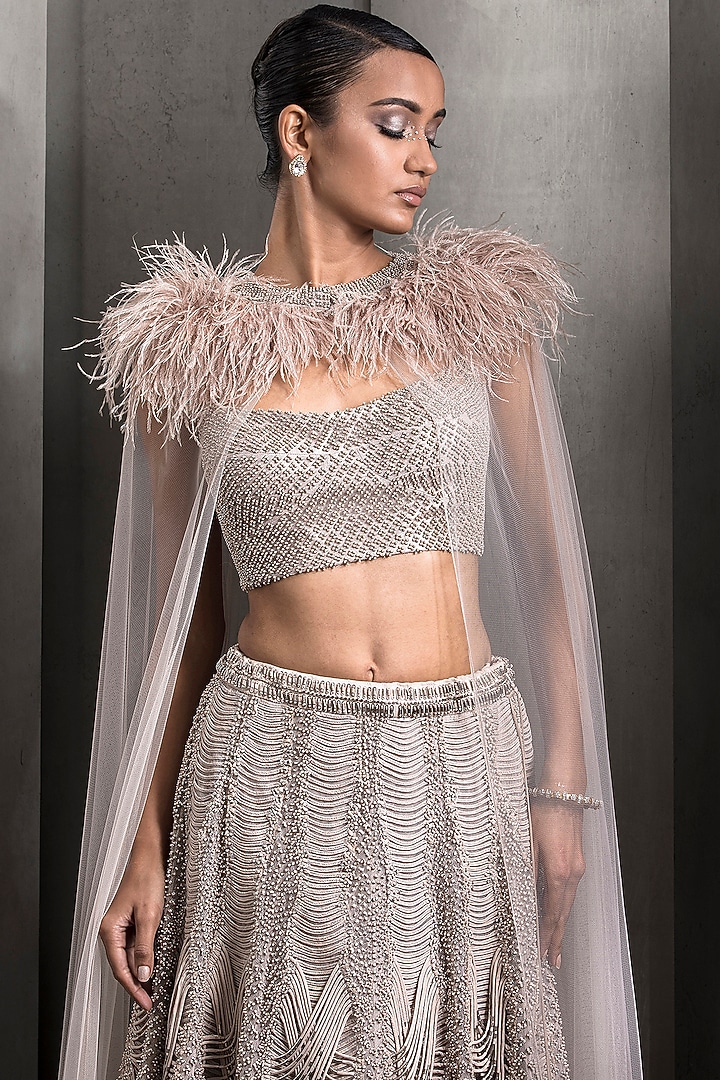 Hearthstone Colored Tulle Embellished Jacket Bridal Lehenga Set by Rohit Gandhi & Rahul Khanna at Pernia's Pop Up Shop