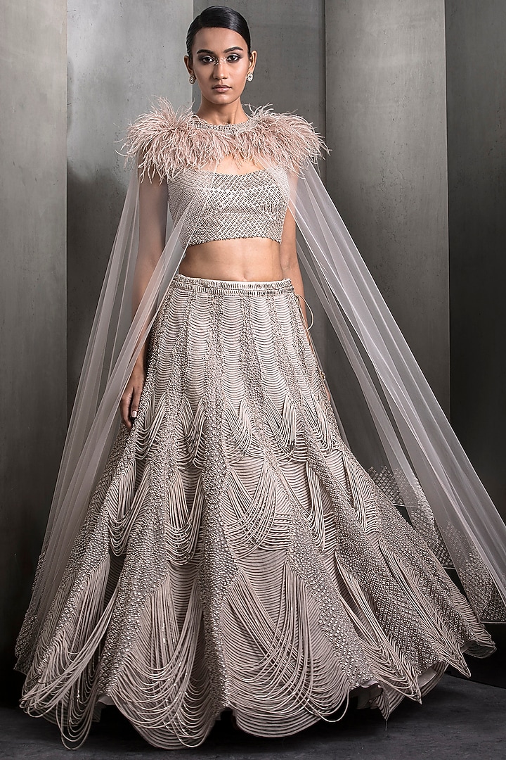 Hearthstone Colored Tulle Embellished Jacket Bridal Lehenga Set by Rohit Gandhi & Rahul Khanna at Pernia's Pop Up Shop
