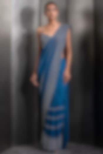 Galaxy Blue Silk Georgette Embroidered Pre-Stitched Reception Saree Set by Rohit Gandhi & Rahul Khanna at Pernia's Pop Up Shop