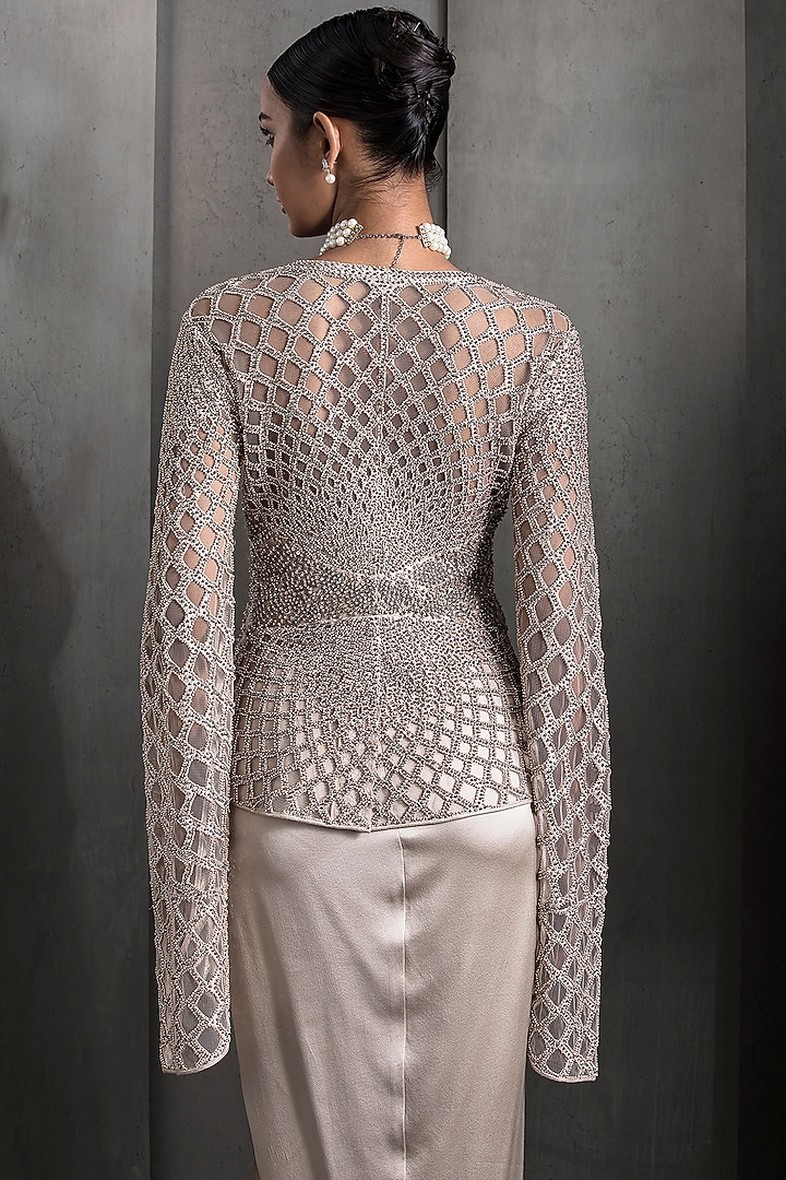 Hearthstone Tulle Cutwork & Metallic Sequins Embellished Jacket by Rohit Gandhi & Rahul Khanna at Pernia's Pop Up Shop