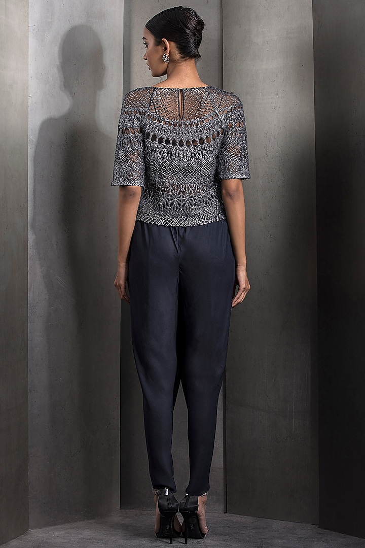 Steel Grey Tulle Metallic Embellished Top by Rohit Gandhi & Rahul Khanna at Pernia's Pop Up Shop