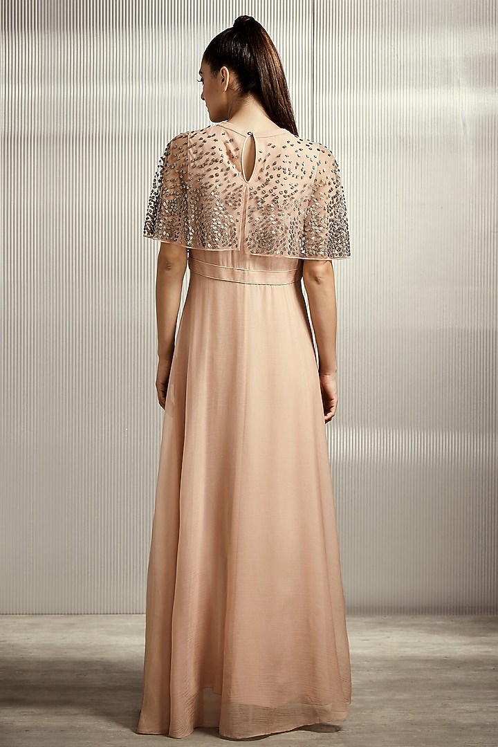 Petal Peach Striped Dress With Attached Cape Design by Rohit Gandhi & Rahul Khanna at Pernia's Pop Up Shop 2026