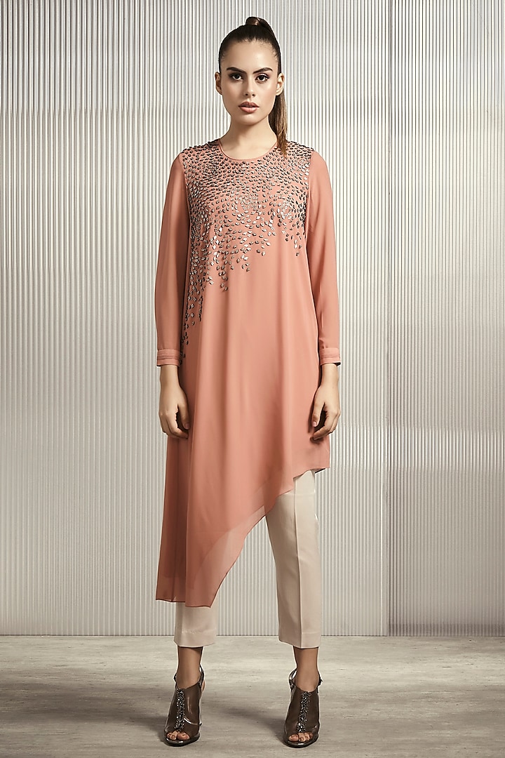 Apricot Textured Tunic by Rohit Gandhi & Rahul Khanna