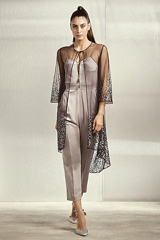 Carbon Black Embroidered Cape by Rohit Gandhi & Rahul Khanna