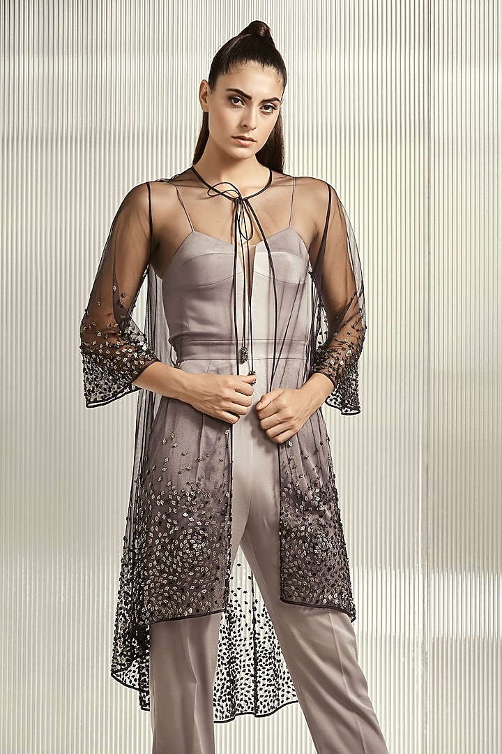 Carbon Black Embroidered Cape by Rohit Gandhi & Rahul Khanna at Pernia's Pop Up Shop