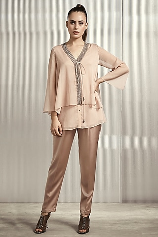 Petal Peach Striped Top by Rohit Gandhi & Rahul Khanna