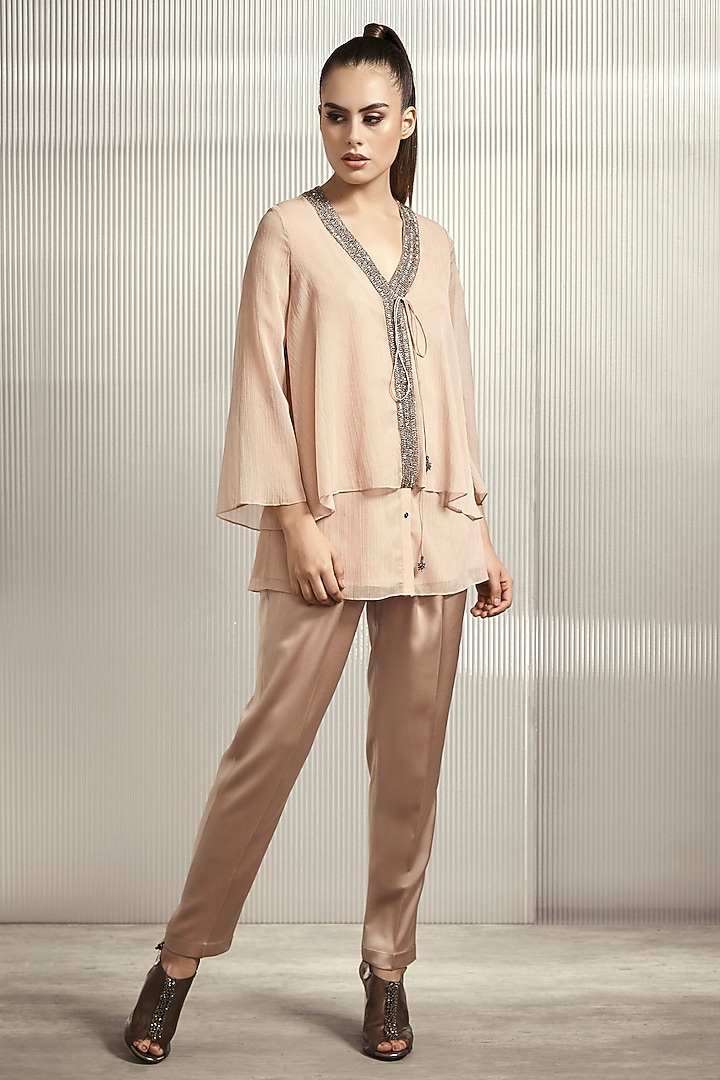 Petal Peach Striped Top by Rohit Gandhi & Rahul Khanna at Pernia's Pop Up Shop