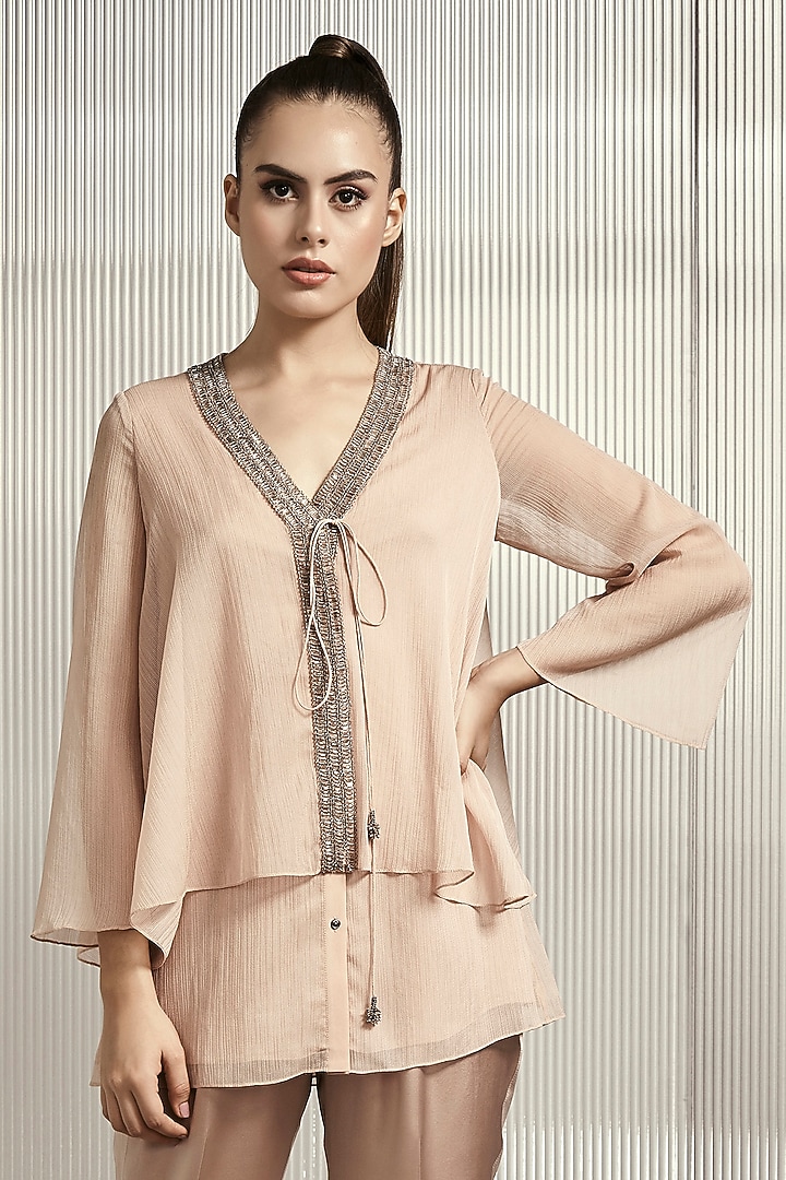 Petal Peach Striped Top by Rohit Gandhi & Rahul Khanna at Pernia's Pop Up Shop