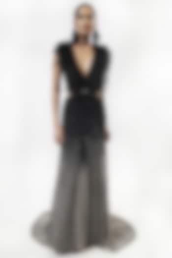 Silver & Black Ombre Crystals Embellished Gown by Rohit Gandhi & Rahul Khanna