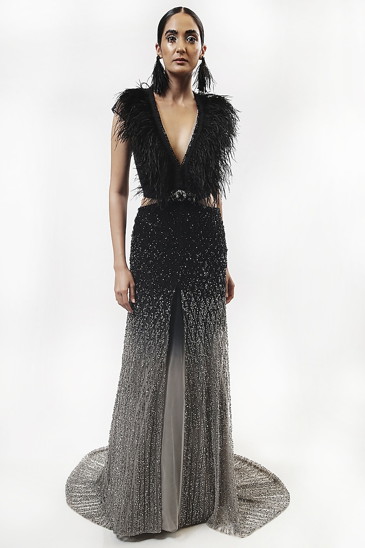 Silver & Black Ombre Crystals Embellished Gown by Rohit Gandhi & Rahul Khanna at Pernia's Pop Up Shop