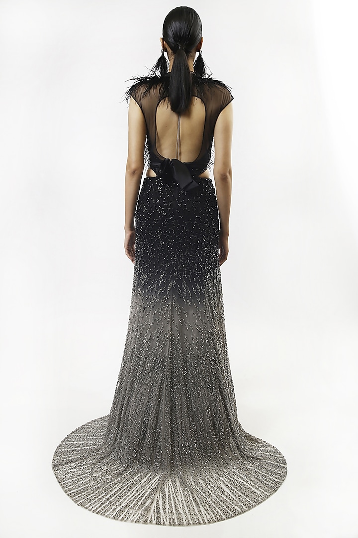 Silver & Black Ombre Crystals Embellished Gown by Rohit Gandhi & Rahul Khanna at Pernia's Pop Up Shop