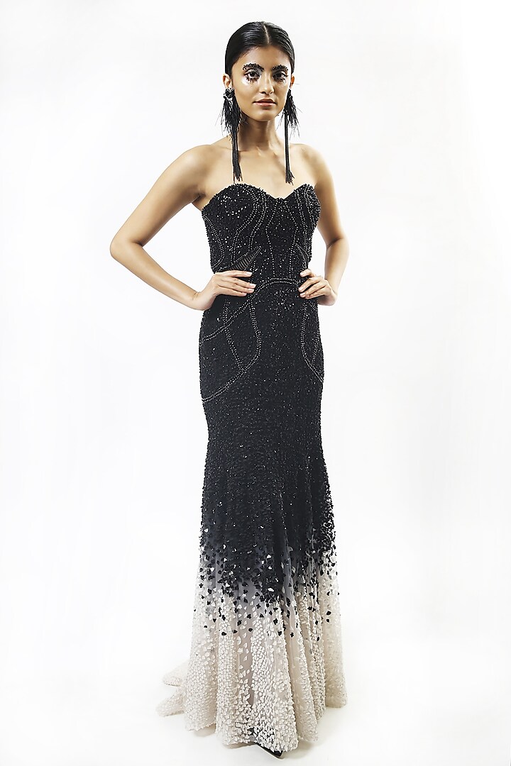 Black Sequins Embellished Gown by Rohit Gandhi & Rahul Khanna