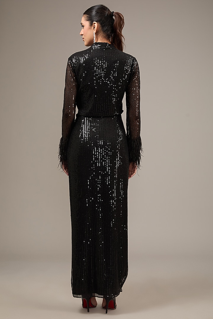 Black Sheeted Fabric Asymmetric Party Wear Dress by Rohit Gandhi & Rahul Khanna at Pernia's Pop Up Shop