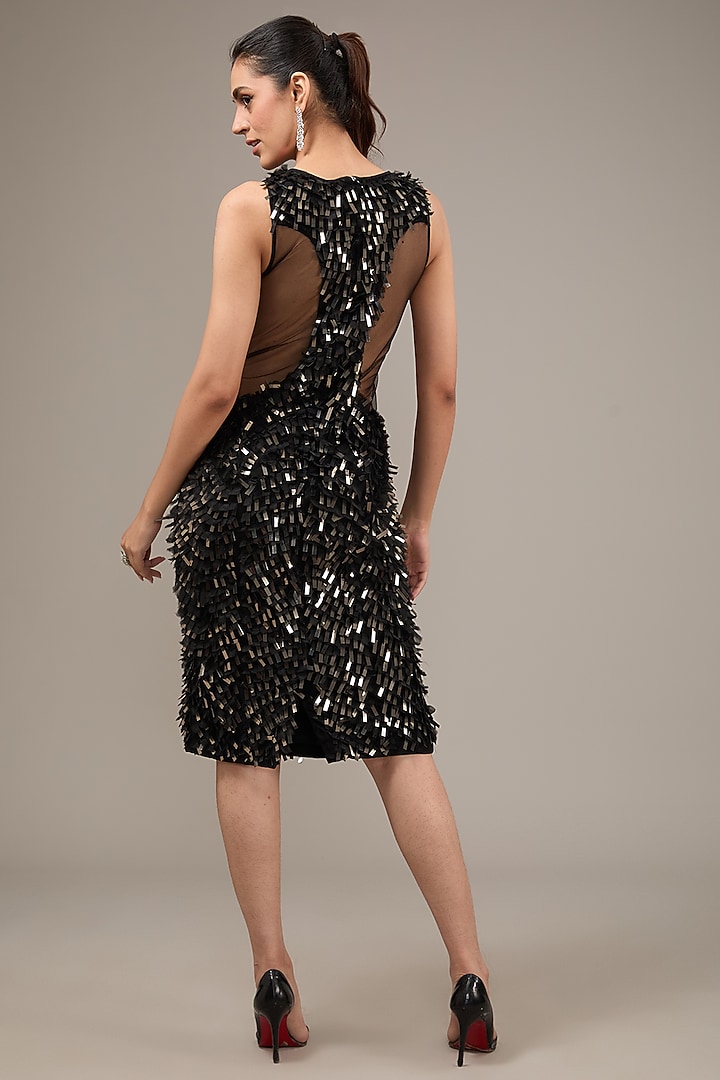 Black Tulle & Crepe Metallic Sequins Party Wear Dress by Rohit Gandhi & Rahul Khanna at Pernia's Pop Up Shop